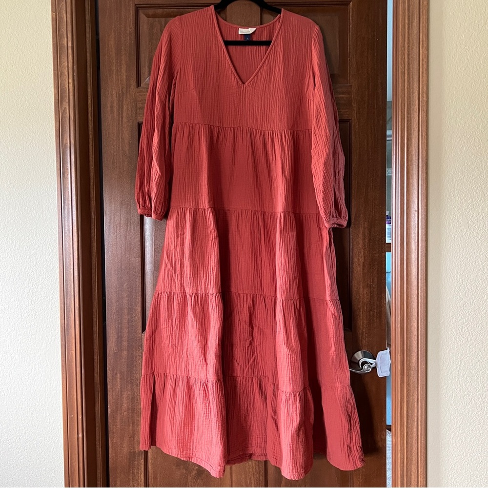 Universal Thread Cotton Gauze Long Sleeve Tiered Dress